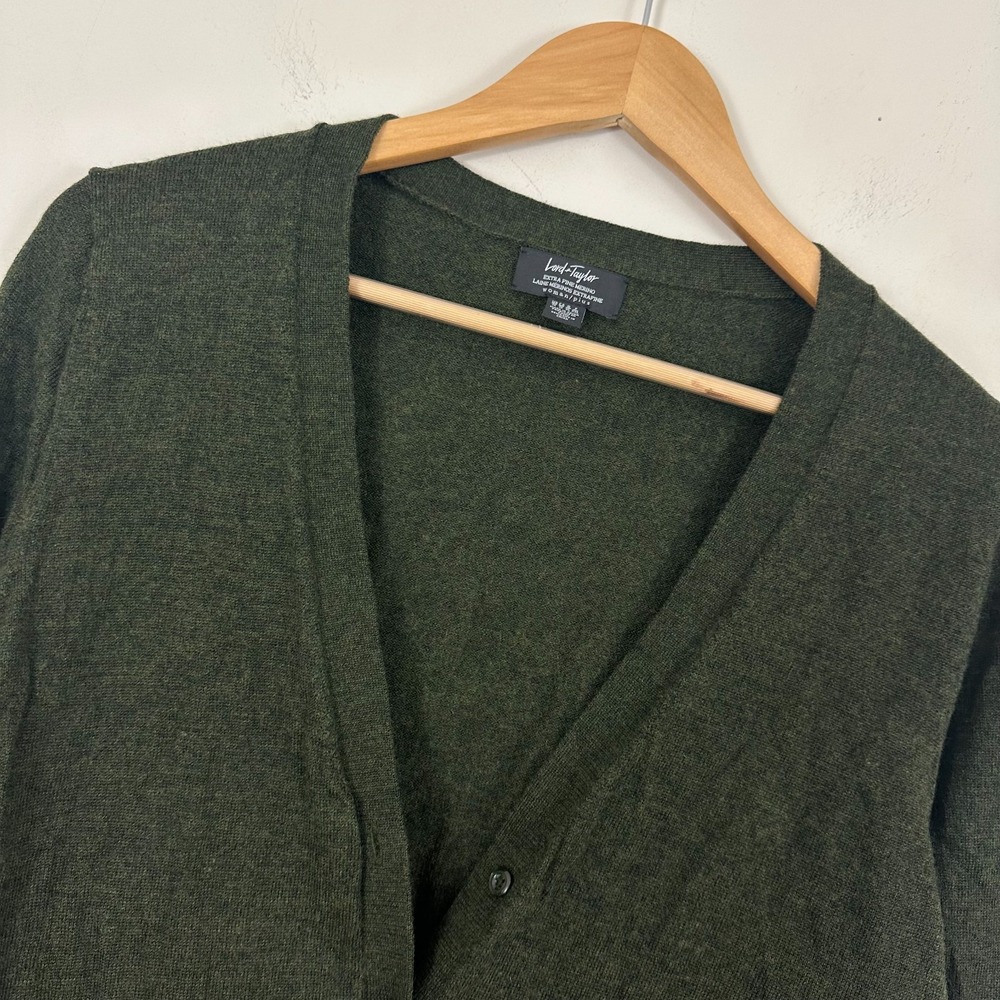 Lord & Taylor Cardigan Sweater Green Long Sleeve Merino Wool Womens 1X Plus
